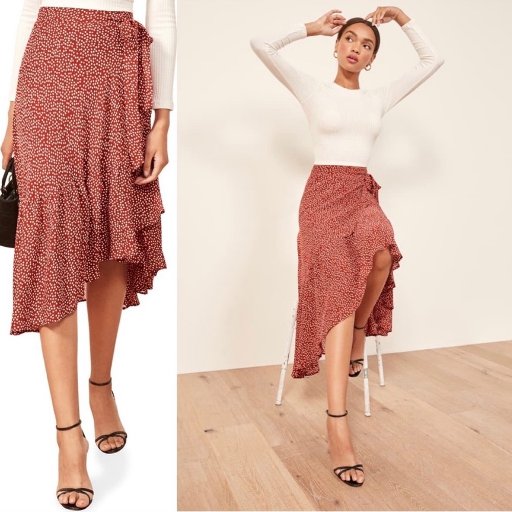 Reformation Red Floral Wrap Skirt SMALL